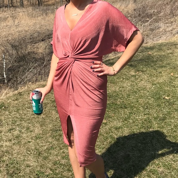 Dress rust v neck slit - Picture 1 of 8